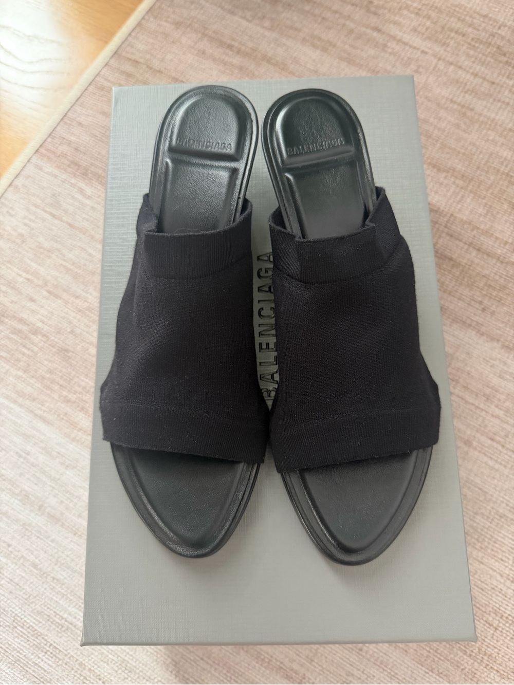 Balenciaga Black Slip-On Mules with Fabric Upper
